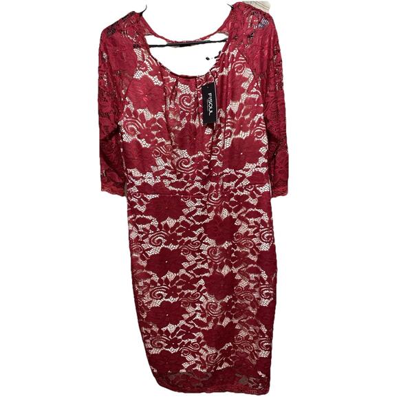 FISOUL Women’s Red Lace Bodycon Dress Large NWT‎ Cocktail Party Formal Lined - Picture 1 of 5